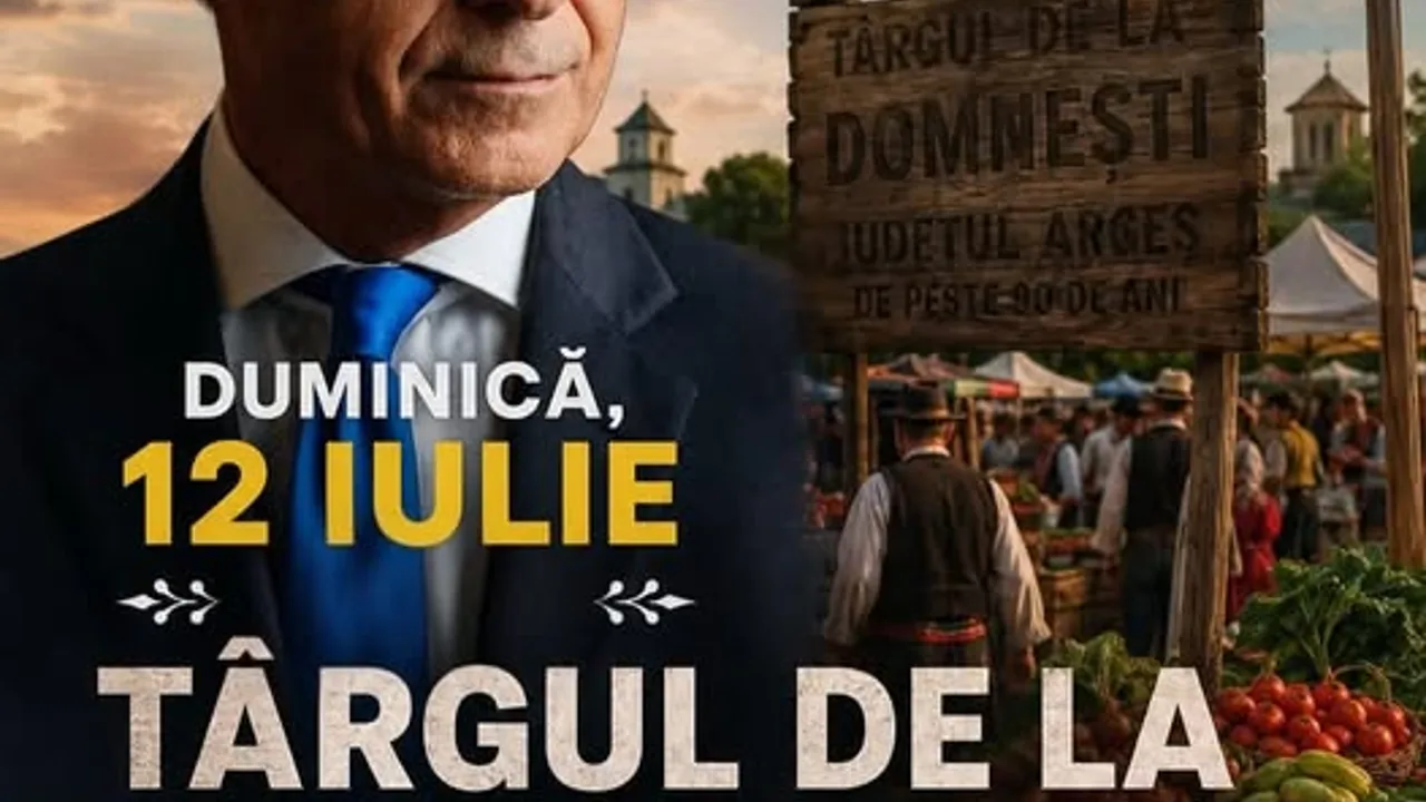 May be an image of text that says "ROMÂNIA TRĂIEȘTE PRIN OAMENII El! DUMINICĂ, 12 IULIE TÂRGUL DE DELA LA DOMNESTI 國 JUDEȚUL ARGEŞ Un târg cu o vechime de peste 90 de ani, ooglindă o fidelă a vieții comunitare și a unei economii a încrederii."