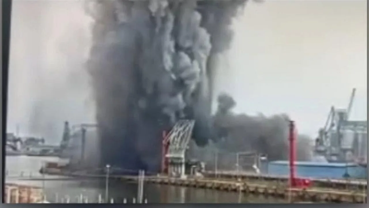 May be an image of fire and oil refinery
